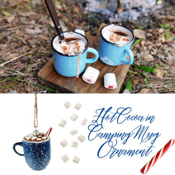 Hot Chocolate Cocoa Mug Ornament Mini Marshmallows Peppermint Stick - Picture 1 of 4